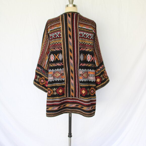 Johnny Was BIYA JWLA Cardigan wrap Jacket coat kimono Embroidered Aztec tribal L - Picture 8 of 10
